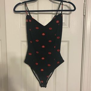 Strappy lips bodysuit
